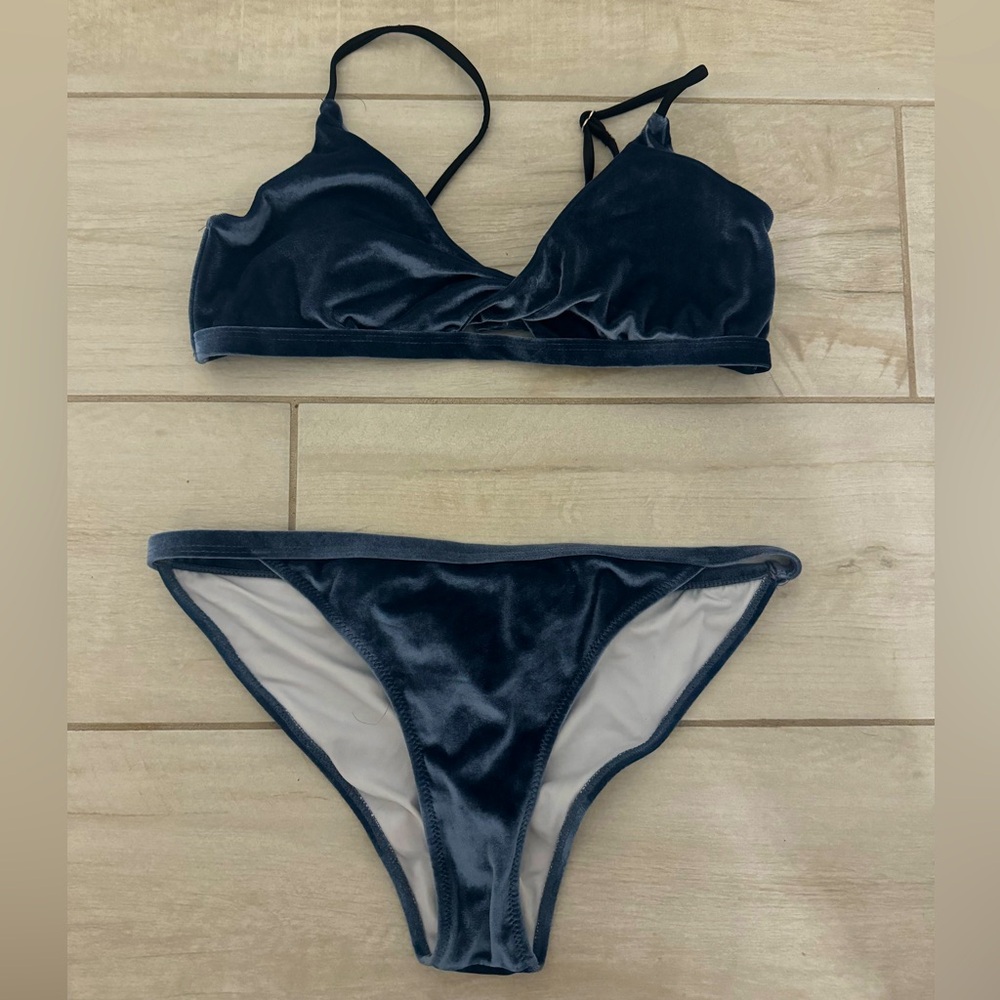 gray blue velvet cupshe bikini set